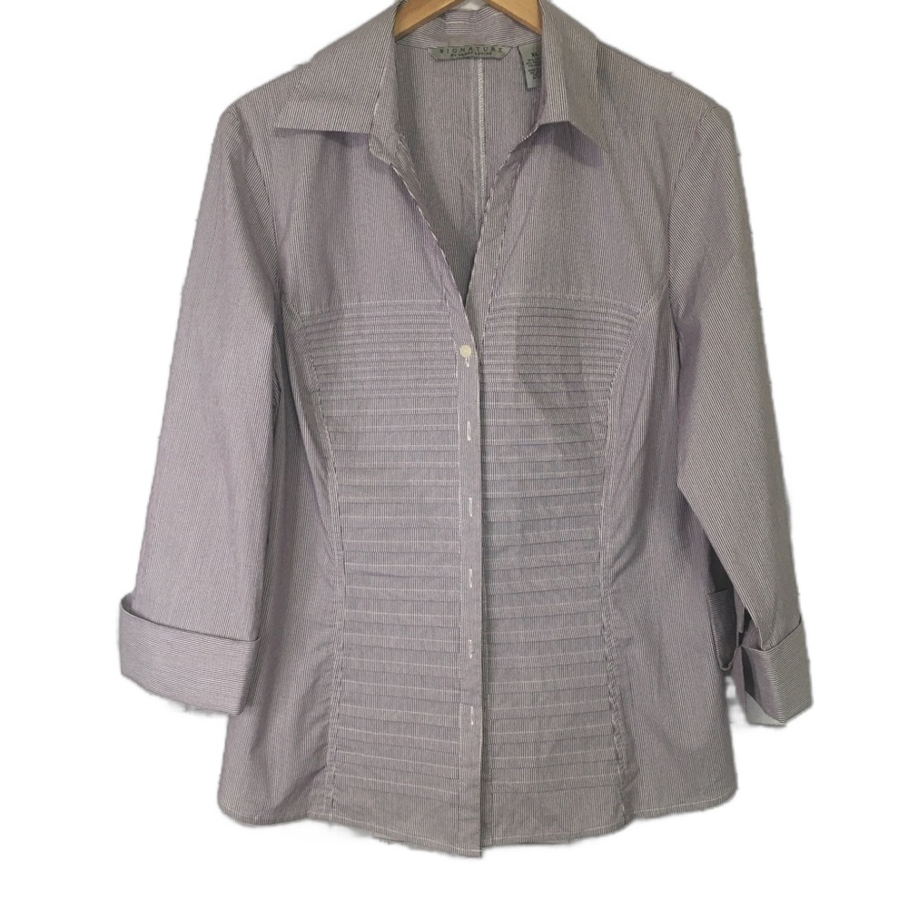NWT Signature by Larry Levine Purple White Stripe Pleated Button Up Shirt Sz XL